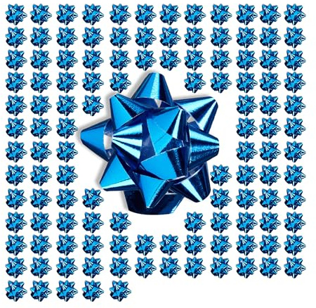 Relaxdays Fiocchetti per Pacchetti Regalo Set 100 Pezzi, Autoadesivi, Stelle Decorative per Natale e Compleanni, Polipropilene, Blu, 2 x 5 cm