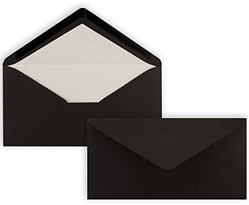 50 x DIN Lang Briefumschläge - Schwarz mit weißem Seidenfutter - 11x22 cm - 100 g/m² - ideal für Einladungen, Weihnachtskarten, Glückwunschkarten aus der Serie Farbenfroh