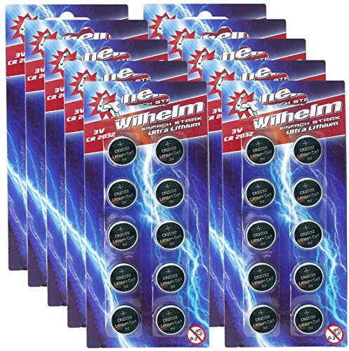 100 x CR2032 Wilhelm Blisterpack Knopfzelle Batterie Lithium 3V CR 2032
