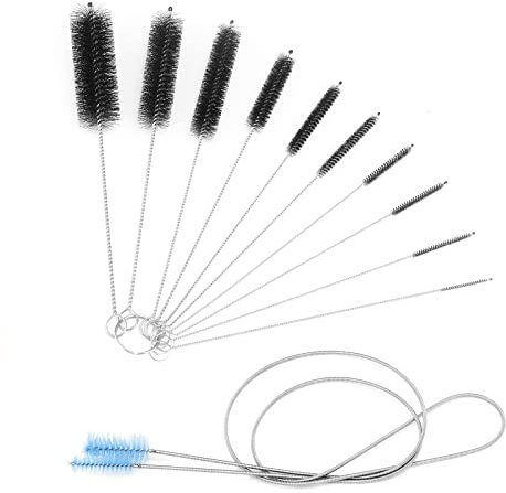 ZEONHEI 11 stycken rengöringsborstar för akvarium, 155 cm flexibel rörborste med 10 stycken rengöringsborstar i nylon i olika storlekar, för akvarium, flaskor, handfat, blå och svart