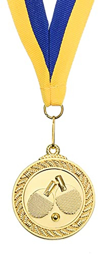 PATIKIL 2 Ping Pong Medaglie, Ping Pong Premio Medaglie Oro Medaglie con Nastro Blu Giallo per Giochi Sport Competizioni