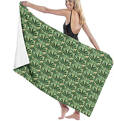 GQWJKSZ Large Microfiber Bath Towel Blanket,Overlapping Windmill Palm Trees And Leaves,Bath Sheet Beach Towel for Family Hotel Travel Swimming Sports,52 x 32