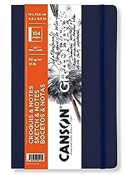 CANSON Graduate Soft Cover Sketch & Notes Book, 90gsm 14 x 21.6cm, Smooth Paper, 92 Ivory Sheets, Dark Blue Cover, for Artist Students