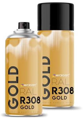 MICROTEC® Sprühlack | 400ml | hochwertiges Acryllackspray | matt oder glänzend | Sprühfarben für Metall, Holz, Kunststoff u.v.m. | große Farbauswahl (Gold (Messing) - R308)