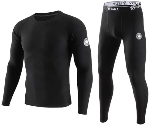 KONG JIMFAN Thermo Unterwäsche Set Reitleggings Leggings Warm Norweger Pullover Herren Baumwolle Thermounterhemd Herren Men's Activewear Winterhose Herren Thermo Gefüttert(Schwarz,L)