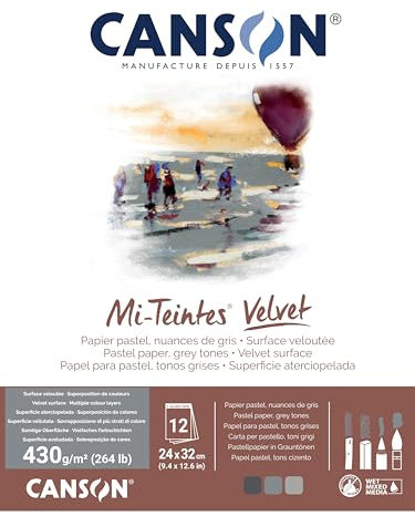 MI-TEINTES VELVET 24X32 430G Grautöne, Block 12 Seiten