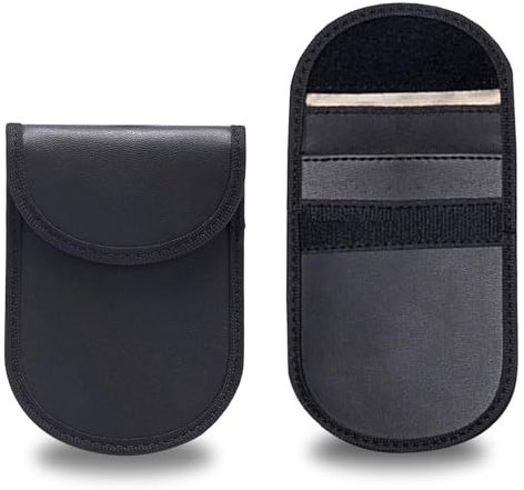 UEPOA Keyless Go Schutz Autoschlüssel, 2 Stück Faraday Tasche Leder RFID Blocker Autoschlüssel Hülle Schlüsseltasche Schwarz Funkschlüssel Abschirmung Bag 14×10cm