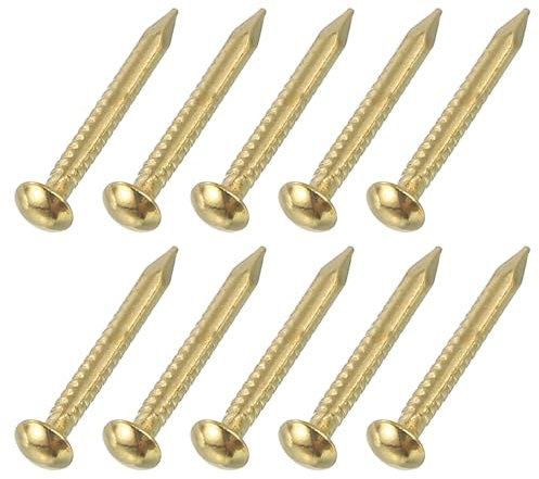 sourcing map 200Pcs Small Hardware Nails, 1.2 x 12mm Brass Round Head Nail Common Finishing Nail for Household Woodworking Picture Hanging DIY Projects, Gold