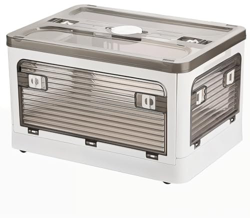 LONENESSL Stapelbox Faltbare 27-53L Aufbewahrungsbox mit Deckel Groß mit Türen & Rädern (53L)