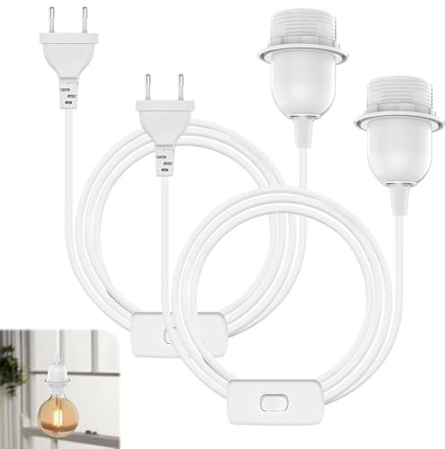 Mineup 2 Pièces Douille E27 avec Cable et Interrupteur, Douille de Lampe E27 avec 6M câble d'alimentation, Douilles E27 avec interrupteur pour suspension de lampe, Plafonnier et Chevet
