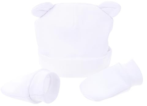 DEARMAMY 1 Satz Handschuhe Für Reifenkappen Beißhandschuh Sensorisch Fäustlinge Neugeboren Babys Kleinkind Mütze Clipper Nagel Neugeborene Hüte Babymütze Elasthan Weiß
