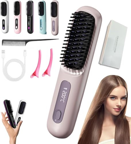 Numoya Go Brush Pro Hair Straighteners, Hot Comb Cordless Straightener, Numoya Portable Straightener Brush, Rechargeable Mini Hair Straightener Brush UK Fast Heating (Purple Gray)