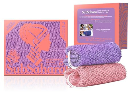 SubSahara Authentic African Net Sponge - 2 Pack Exfoliating Bath & Shower Loofah Sponge for Body & Face, Gentle Scrubber for All Skin Types, Travel, Durable (Blush Pink & Lavender Purple)