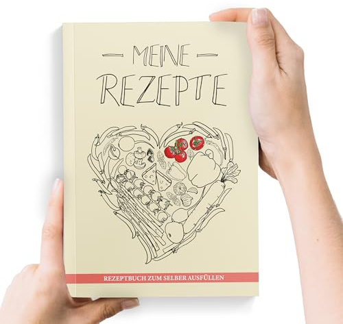 TOBJA Ricettario da scrivere fai da te, formato DIN A5, Le mie ricette – cuore di verdure, libro di cucina da compilare con calendario stagionale, campi fotografici e registri, copertina morbida