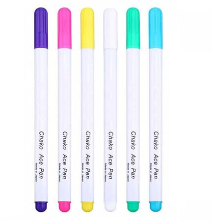 AMISENK Pack Of 6 Multicolored Fabric Marker Trick Marker For Sewing Needlework Vanishing Inks Water Erasable Fabric Marking Pen