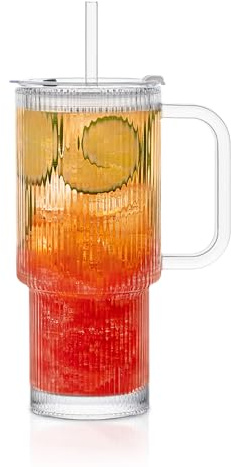 KEMORELA Bicchiere in vetro a coste da 26 once con manico e coperchio