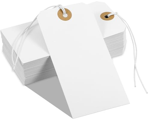 300 Pcs White Hanging Tags with Elastic String – Large 4.72 x 2.36 Writable Marking Tags, Reinforced Hole for Gifts, Inventory & Pricing (Premium Cardstock)