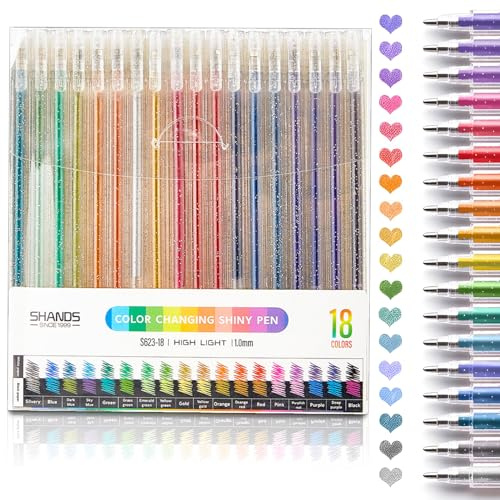 MOTIBACK Stylos Gel à Glitzer 18 Pièces - Ensemble de Stylos à Glitzer Lumineuses avec 18 Couleurs, Stylos à Glitzer Liquides pour Enfants, Filles et Créatifs, Idéal pour le Dessin, le Bullet Journal