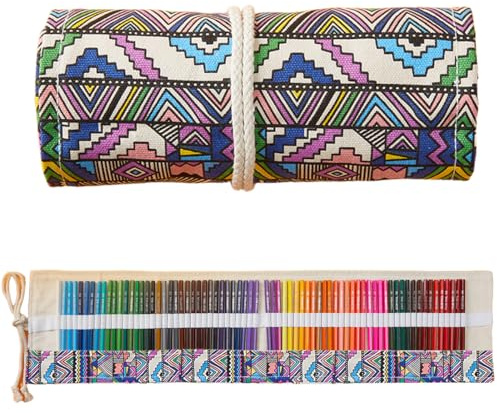 COYUN 1 Pezzi Astuccio a Rotolo 72 Fori Portamatite Arrotolabile di Tela, Astucci in Tela Arrotolabile, Astuccio per Matite Colorate, Porta Matite con Colori per Studenti Pennello Pittura Artista