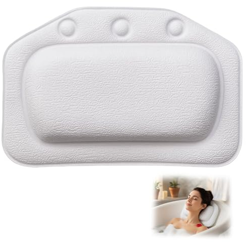 Bath Pillow with 3 Suction Cups, Soft PVC Foam Bath Pillows for Head and Neck, Relaxing Bathtub Accessories for Back Support, Spa Experience at Home (white)
