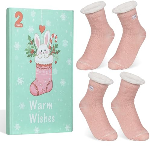 Raveparty Lot de 2 paires de chaussettes douillettes pour femme 39-42, chaussettes chaudes, chaussettes épaisses, chaussettes de Noël 39-42, cadeaux de Noël pour femme, maman, grand-mère, cadeaux