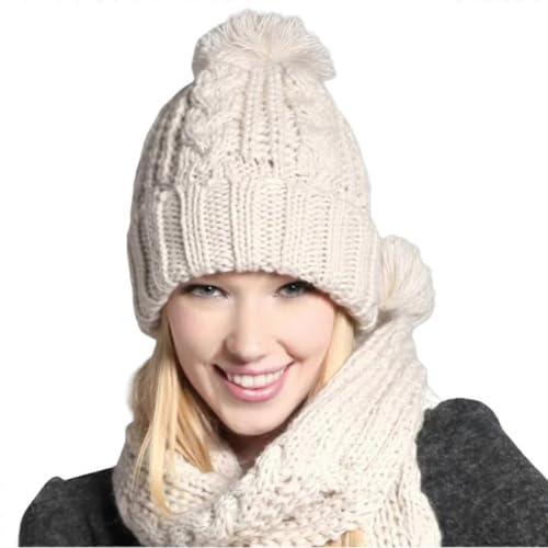 lulupila Gorro de invierno para mujer con pompón, punto acanalado, diseño cruzado, punto grueso, suave y cálido