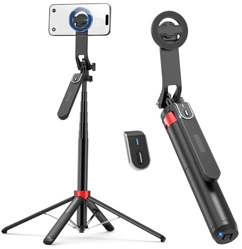 PlusAcc 69” Magnetic Selfie Stick Tripod - Extendable Phone Mount for MagSafe, 360°Rotation Travel Stand with Rechargeable Remote, Compatible with iPhone, Camera, Video Recording
