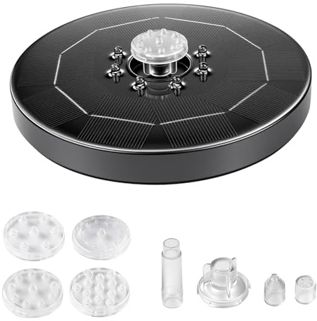 Nikou Fuente Solar para Exterior, Fuente Solar de 3 W para Exterior, Bomba de Agua Solar Flotante con Luz, Bomba de Estanque, Bomba de Fuente con 8 Boquillas Transparentes para Jardín, Estanque