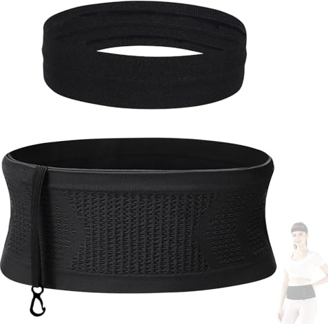 FOSDICK Marsupio Running In Maglia, Traspirante Marsupio Corsa, Multifunzionale Fascia Running Porta Oggetti, Unisex Cintura da Corsa con Fascia per Capelli, per Escursioni Ciclismo Jogging Fitness