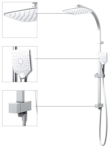 Schulte ExpressPlus Duschsystem mit Umsteller, Kopfbrause rund extra-flach, White Style, Duschmaster Square mit Regendusche EP96364