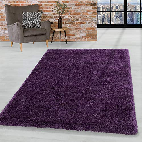HomebyHome Teppich Wohnzimmer Hochflor Shaggy 50 mm Florhöhe Lila 60x110 cm - Teppich Schlafzimmer Langflor Einfarbig Design Moderne und Extra Weich - Teppich Flauschig Flur Läufer