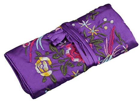 Buwei Oriental Silk Jewellery Roll Wrap Jewelry Pouch Organizer Travel Storage Case