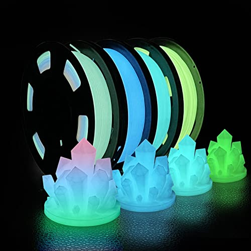 Lot de 4 filaments phosphorescents pour imprimante 3D, multicolore, vert, bleu et bleu-vert, filament PLA de 1,75 mm, précision dimensionnelle +/- 0,02 mm, 250 g