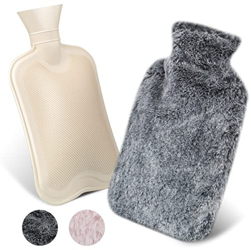 Wärmflasche mit Bezug, Wärmflasche Groß 1.8L, Kapazität mit Plüschtasche, passend für Männer und Frauen, alt und jung, kalter Beweis für Männer und Frauen