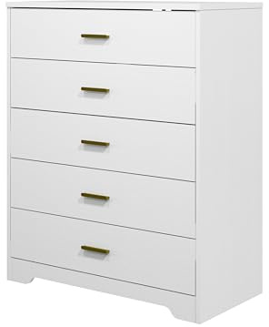 Panana Dresser for Bedroom with 4/5 Drawers, Wooden Chest of Drawers, Storage Organizer Unit Dressers for Bedroom, Living Room, Hallway, Nursery (White, 5 Drawer)