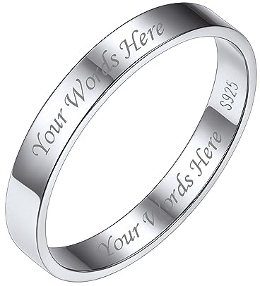 Bestyle Bague Argent 925 Anneau Simple Bague de Fiançailles pour Homme Femme Couple Anneau de Base Bijoux Prénom Personnalisé 3MM/5MM Blanc Taille 47-67