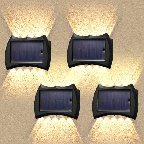 Palmcee Outdoor Solar Lights 4Pack, 10LED Solar Motion Sensor Lights Solar Security Lights Warm Wall Light 270° Wide Angle Solar Powered Lights for Garden Fence Front Door Yard Pathway