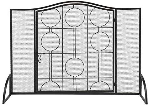Cenz-888 Grille Pare-étincelles pour fournaise Pare-feu de cheminée à Porte Simple courbée avec Ligne Fine et décorative Ronde en Fer 102x20x74CM Pare-étincelles autoportant