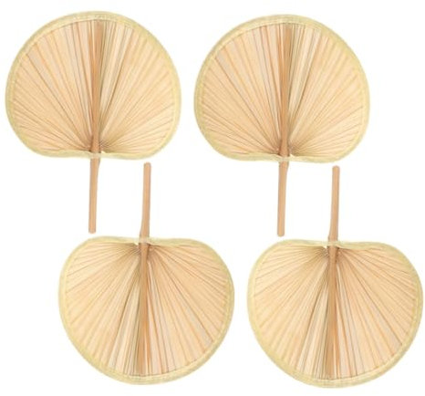Garneck 4pièces Lot De Éventails Bois Tressé Main Style Quenouille Palmier Pour Décoration De Fête Et Costume Chinois Vintage
