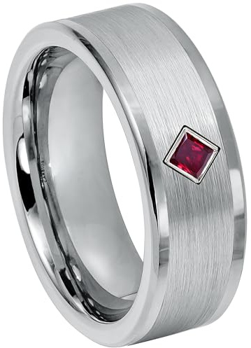 Jewelry Avalanche 0.10ct Princess Cut Ruby Cobalt Wedding Band - Pipe Cut Cobalt Chrome Mens Anniversary Ring July Birthstone