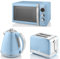 Swan Retro Blue 1.5L 3KW Jug Kettle, 2 Slice Toaster and 800W 20L Digital Microwave. Matching Retro Design Kitchen Set in Blue