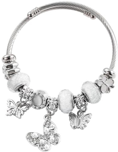 IUULOB Silver Women Bracelets - Adjustable Charm Bracelets for Women Birthday Gifts Favors Titanium Steel Bracelet Bundle Jewelry Kit (C: Butterfly)