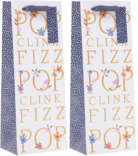 UK Greetings | Bottle Bag - From The Camden Collection | Party/Gift Bag | Birthdays/Weddings/Christmas/Graduation/Exam Results | Pop, Clink, Fizz Design | 13.3 x 32.7 x 8.3cm (Pack of 2)