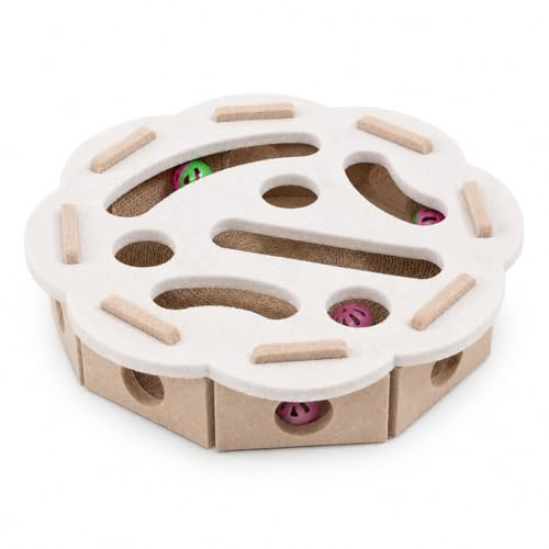 GOOGO Jouet interactif pour Chat en Feutre, boîte Labyrinthe avec Balle à grelot, pour Chats d’intérieur, Chatons et Jeu Autonome (Blanc)