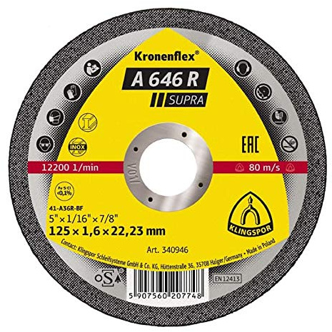 Klingspor 340943 Lot de 25 disques à tronçonner droits A 646 R Supra 230 mm x 1,9 mm x 22,23 mm