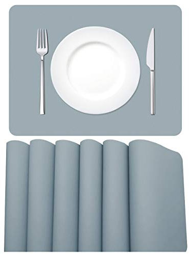MORROLS Tischsets Abwaschbar, Tischset Leder 6er Set Abwischbar Lederoptik Kunstleder Wasserdicht PVC Platzset, Platzdeckchen für Küche Speisetisch, 42x30cm, Hellgrau