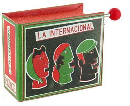 Carillon/scatola musicale a manovella di cartone illustrato a forma di libro con meccanismo musicale 18 note - L'Internazionale (Pierre Degeyter)