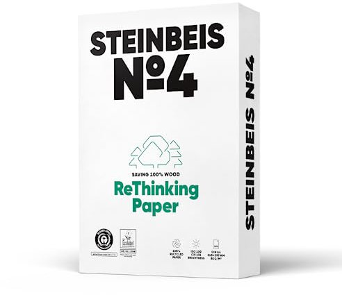 Steinbeis No. 4 Druckerpapier – 2500 (5 x 500) Blatt DIN A4 Recycling-Papier 80 g/m², Weiß & Chlorfrei, hochwertiges Kopierpapier ISO 100 / CIE 135