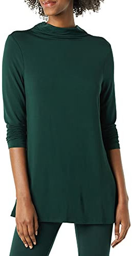 Amazon Essentials Damen Langärmelige Jersey-Tunika Stehkragen, Intensives Grün, S