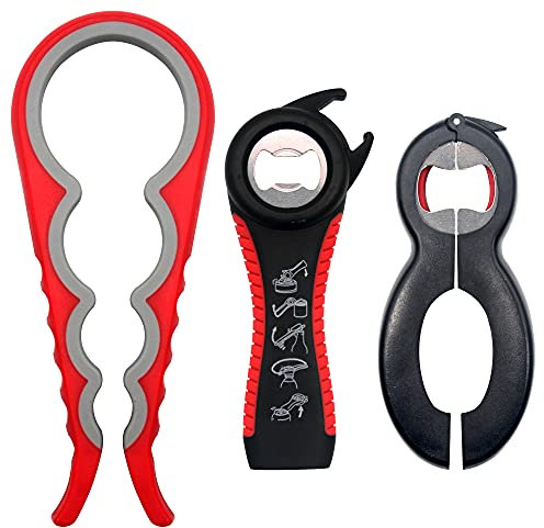 3 Pezzi Apribarattoli, Apriscatole Professionale, Apribarattoli Gomma Universale, 4 in 1, 5 in 1 e 6 in 1 Apriscatole Manuale Kit per Cucina, Ristorante, Bar, Artrite gli Anziani